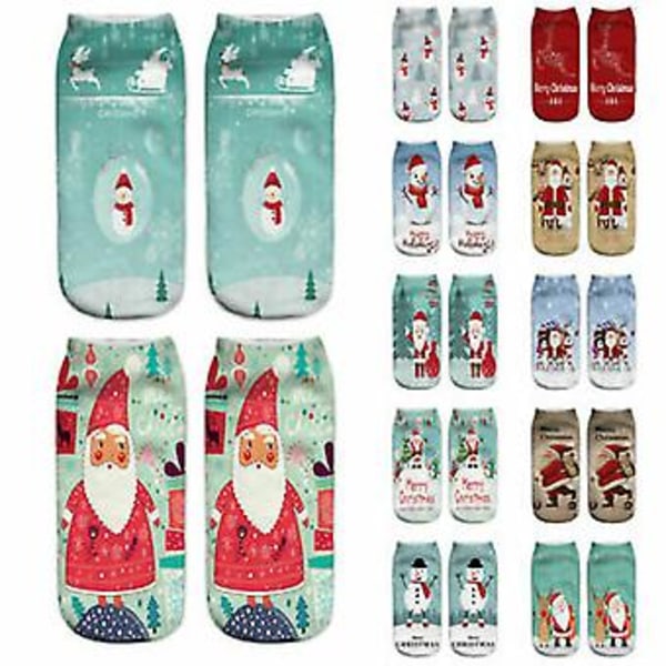 Unisex Julstrumpor Roliga Ankelstrumpor Tomte Korta Strumpor Presenter (12 Par Alla Mönster Blandade)