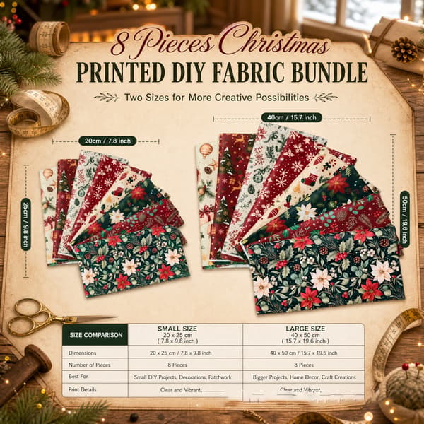 8-delt jule-tema trykt stof DIY patchwork-sæt, jule-quilt blok patchwork gaveindpakning, 25 x 25 cm 25*25cm