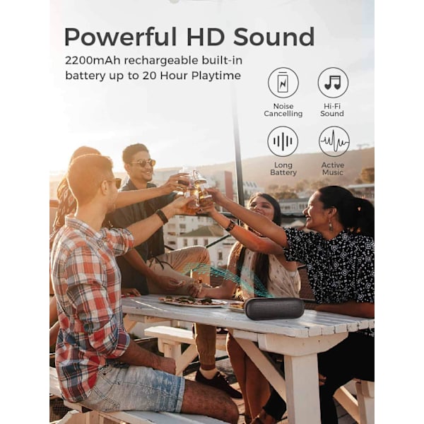 Bärbar Bluetooth-högtalare, IPX7 Vattentät Utomhus Bluetooth-högtalare med 14W Kraftfull Bas, 20 Timmar