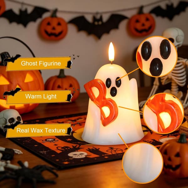3-delt Halloween Spøgelse Flammefrit Lys Sæt, Halloween Indendørs Indretning - A
