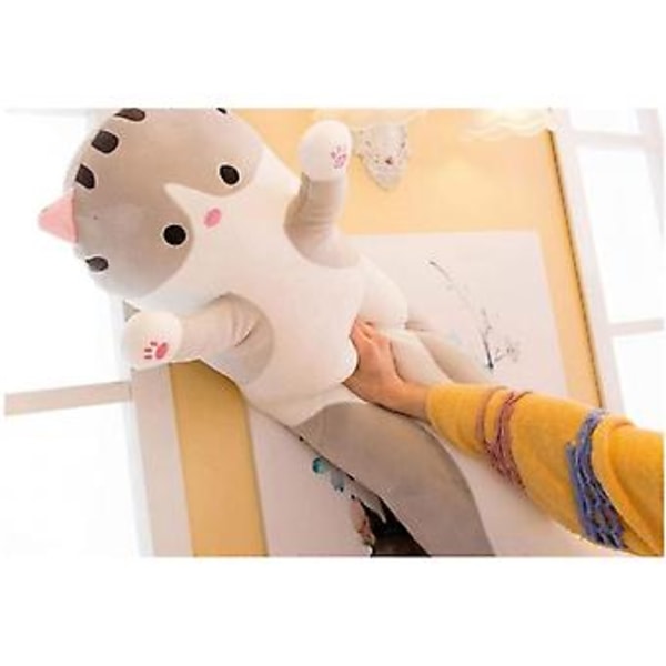 JUSCH Plysch kattkudde docka leksak present till flickvän, vuxen hudvänlig och bekväm kudde, grå, 70 cm
