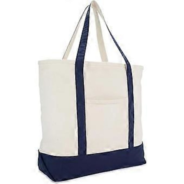 55,88 cm robust bomuldsstof-totebag (med lynlås), marineblå, sort