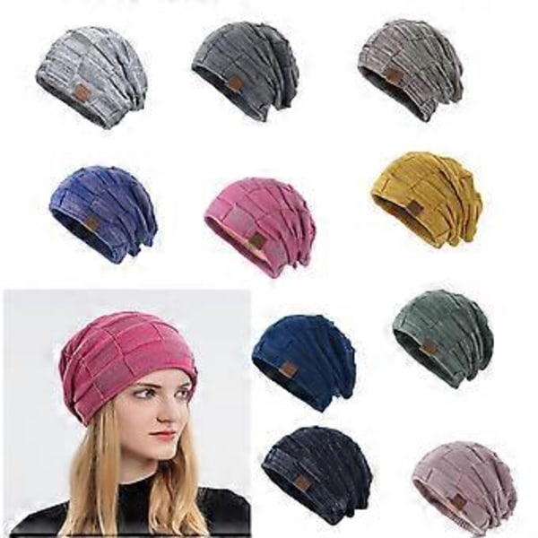 Elastiske Beanies Hue med Tyk Plysforing Vindtæt Hue til Kvinder Piger Hold Ørerne Varme Beanies Koldt Vejr Forsyninger blandet grå (blandet grå)