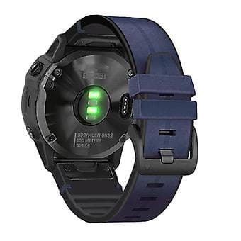 Til Garmin Fenix 6 Silikon + Læder Urrem (Blå)