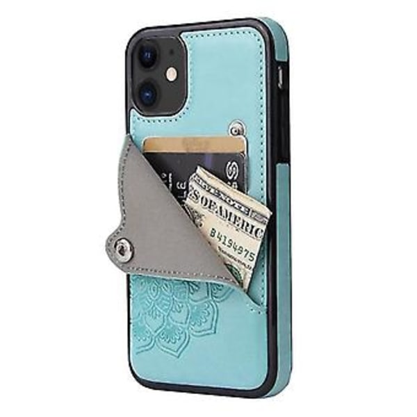 Til iPhone 11 Pro Præget Mønster PU + TPU Beskyttelsesetui med Holder & Pengepung & Kortlommer (grøn)