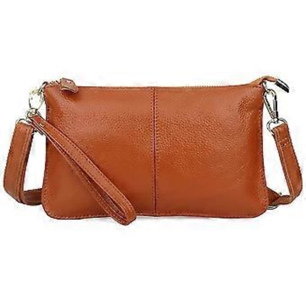 Äkta Läder Dam Crossbody Väska, Trendig och Mångsidig Enkel Axelväska (Jordig gul)
