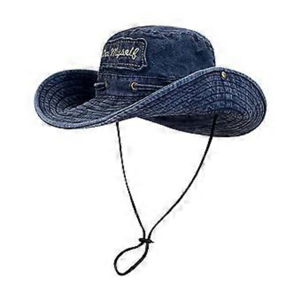Udendørs Sport Vandring Fiskehat Solskærm Bred Skygge Åndbar Solhat Snøre Spandhat  Navy Blå (Navy Blå)