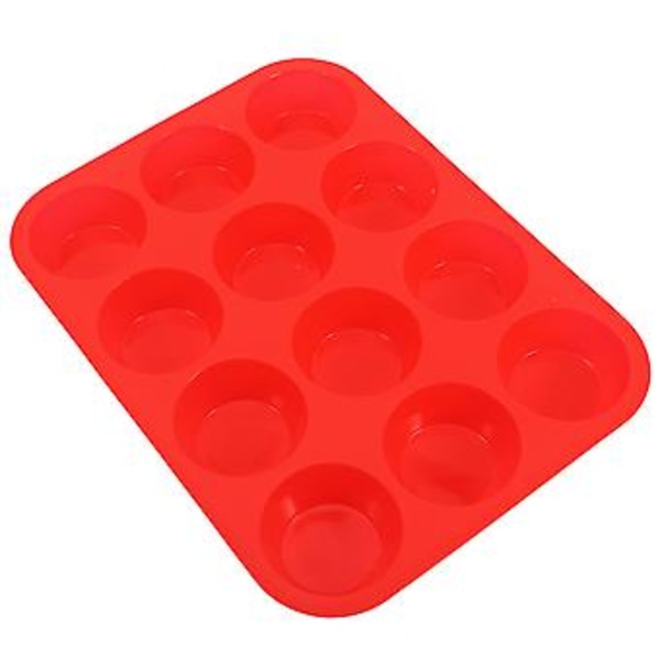 12 Kop Kageform Fødevaregodkendt Silikone Rød DIY Muffin Cupcake Non-Stick Bageform