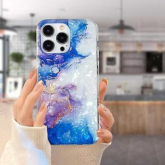 For iPhone 15 Pro Imd Shell Mønster TPU Telefonveske (Himmelblå Lilla Marmor)