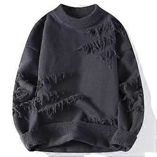 Höst Vinter Design Hål Tröja Herr Mjuk Pullover Sweatshirt (XL Grå)