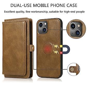 Avtakbart lærveske for iPhone 14 Plus (Brun)