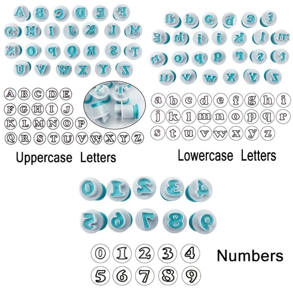 26 stora och små bokstäver siffror kakor fjäder press