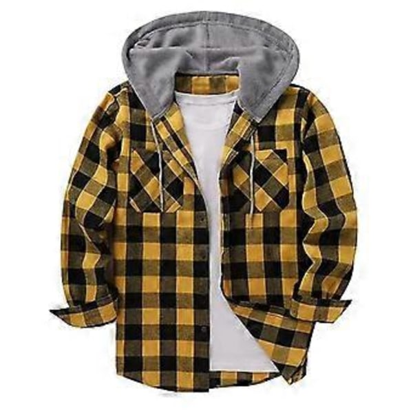 Miesten flanellihuppupaidat, rento ruutupaita, pitkähihainen tyylikäs hupullinen (2XL keltainen)
