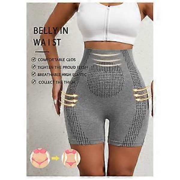 Sports fitness shorts til kvinder, højtaljede tummy tuck shorts (XL Grå)