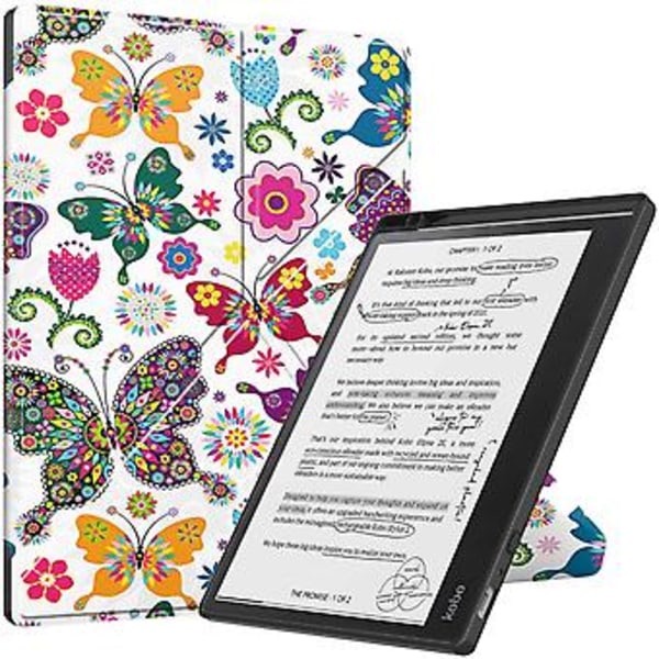 Målat Läder Smart Tabletfodral För Kobo Elipsa 2E (Färgglada Fjärilar)