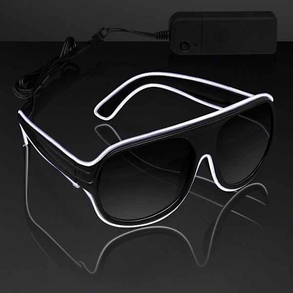 Ljusstarka solglasögon Aviator White EL Wire Neon LED Flashing Glass