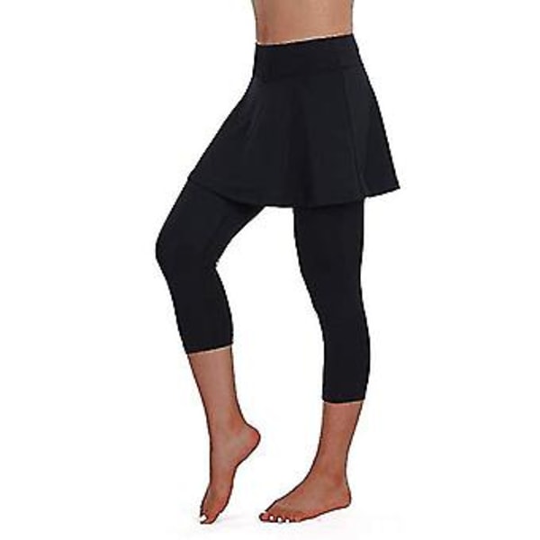 Damernas avslappnade kjol Leggings Tennisbyxor Sport Fitness Beskurna Culottes-r (Svart)