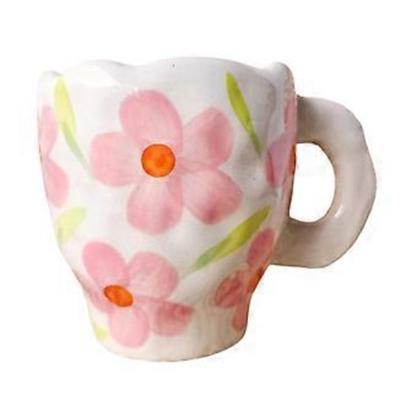 Keramiske Kaffekrus Morgenmad Juice Mælk Vandkopper Gave Blå Gul (Pink Blomster)