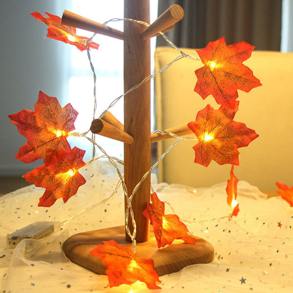 Höstlöv, höstgirlander, LED-dekorationsljus, Halloween-dekorationsljus, julväggdekorationer, girlander, konstgjorda växter