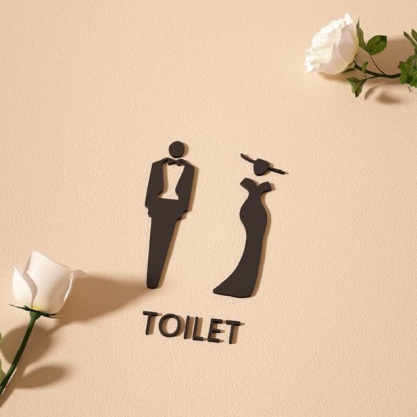 (Svart, 11x18cm) Toalett skylt, WC skylt, Dam- och Herrdörrskylt, Herr- och Dam WC Symboler Toalett