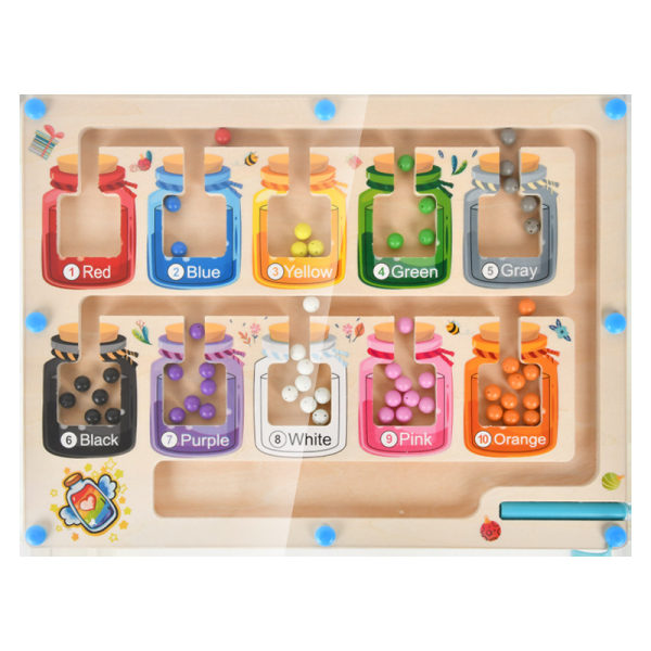 Magnetiske labyrintspil til børnTrælegetøj Montessori-spil 3+ år Lær farver Magnetiske spil til