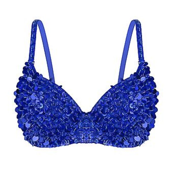 Kvinnors Glittrande Pärlor Padderad BH Toppar Magdans Kostym Festival Rave Party Showgirl Cabaret Prestanda Clubwear-r (38 A Blå)