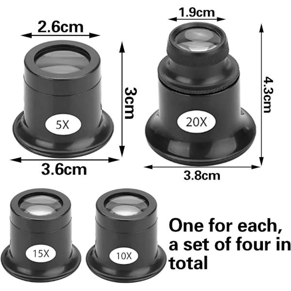 4 st reparationsförstoringsglas för klockor, juvelerarens luppar, urmakarens luppar med olika styrkor, reparationsförstoringsglas
