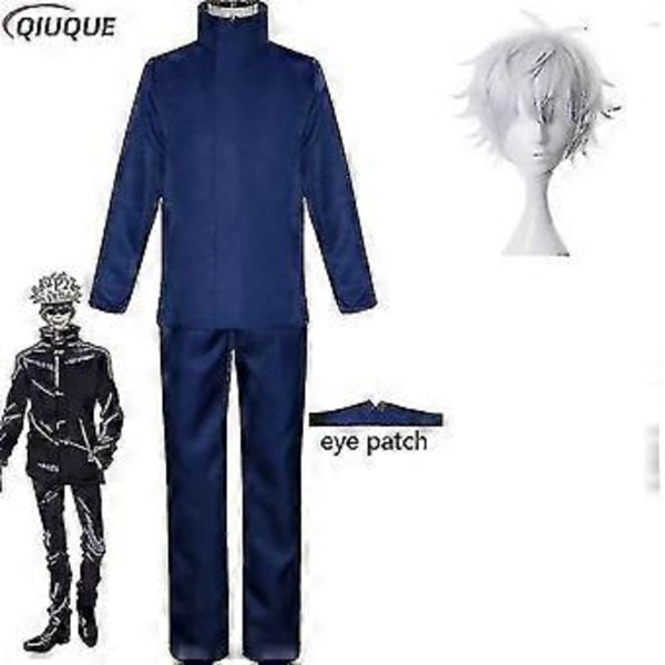 2023-anime Jujutsu Kaisen Gojo Satoru Cosplay-asu - Yläosa, housut, silmälappu, Halloween-juhliin, miesten univormu, peruukki - 1-1 (S sininen paketti 3)