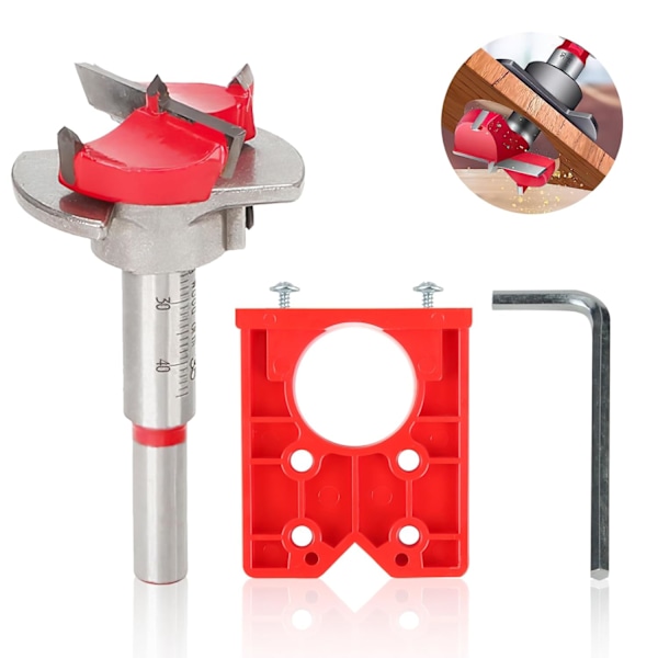 (Rød) 35mm Hengsel Jig Drill Guide Set Dør Skjult Hull Boring