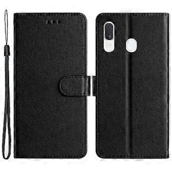 Plånboksfodral för Samsung Galaxy A40 med Stativ, Sidenstruktur PU-Läder Skal med Handrem (Stil D)