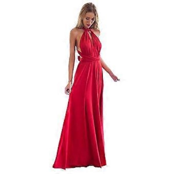 Kvinders Aften Multi Way Wrap Brudepige Formelle Lange Maxi Konvertible Kjole (L Rød)