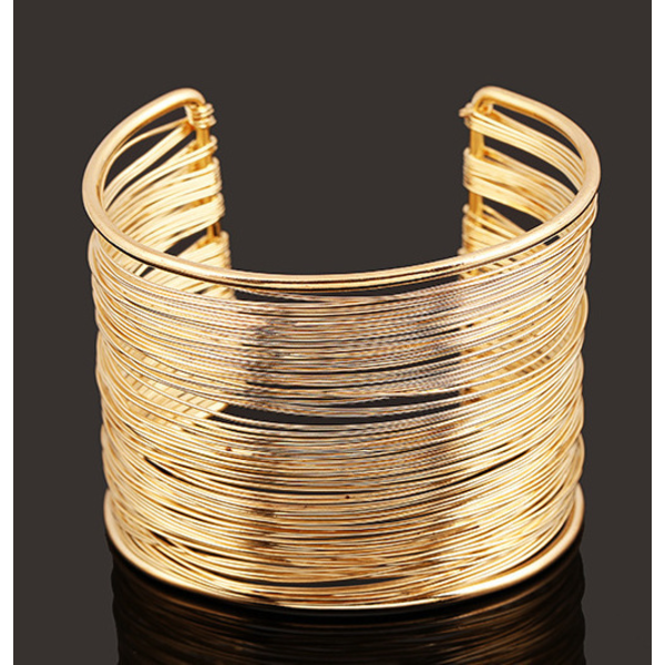 Mote-Bangle for Kvinner med Flere Lag Metalltråder, Åpen Bangle, Bred Mansjett