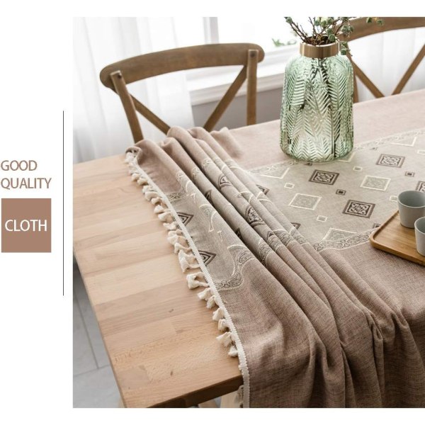 Brun - Rektangulär fläckbeständig duk Broderad linneduk i c