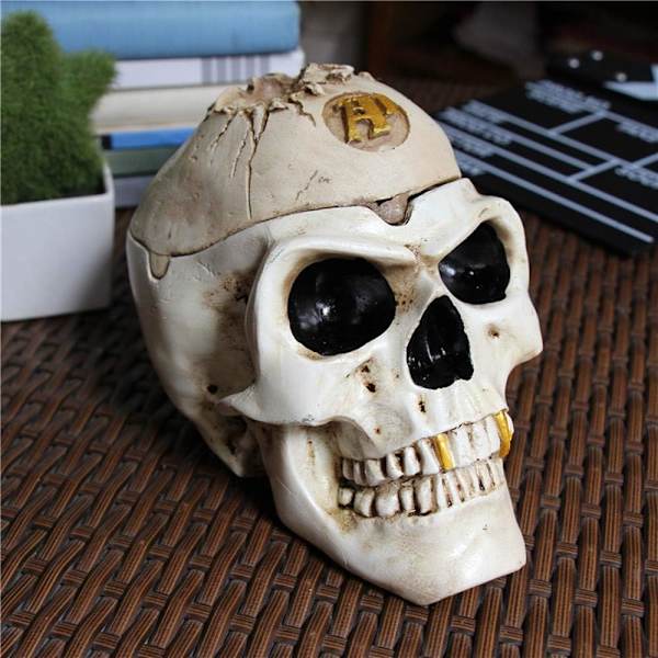 Taro handmålad harts dödskalle askfat med lock för Halloween hemska Halloween dekorationer inomhus O