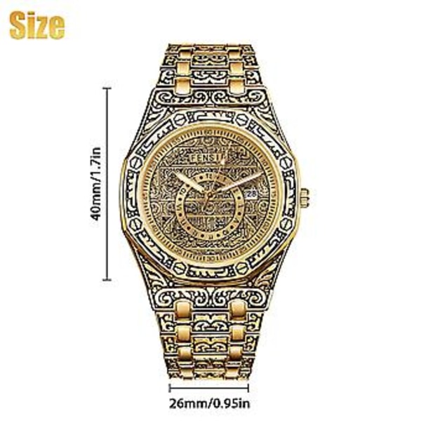 Herreur Mode Vandtæt Quartz Relojes De Hombre Selvlysende Rustfrit Stål (Guld)