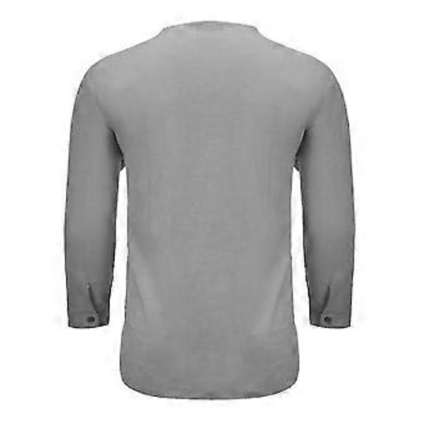 hmwy-ensfarvet linned-look t-shirt mænd 3/4 ærme v-hals afslappet tee shirt baggy toppe (XL Grå)
