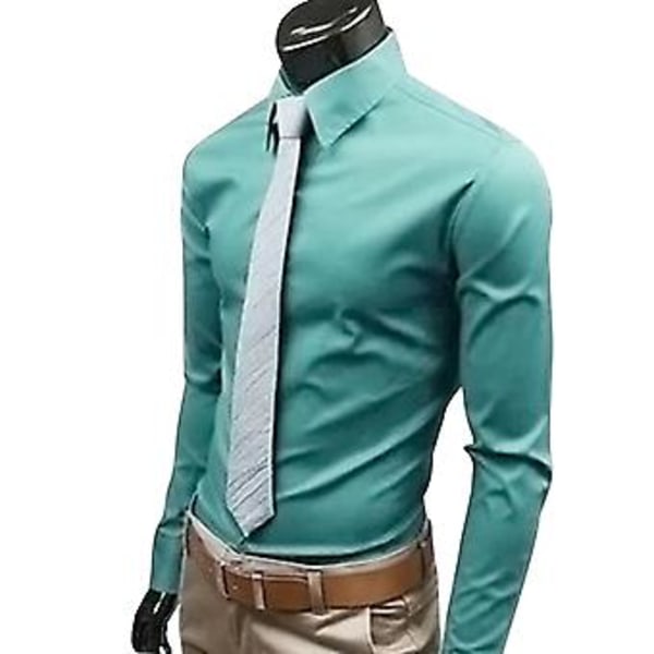 Fianao Fashion Herrar Solid Färg Långärmad Knappar Ner Skjorta Slank Formell Business Topp (XXXL Grön)