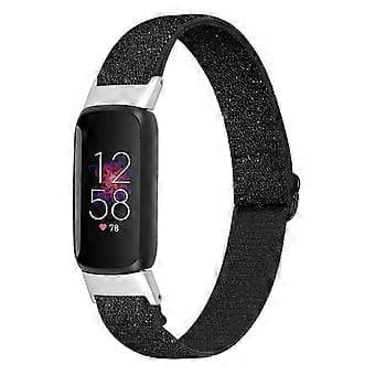 Elastisk Nylon Urrem Solo Loop Justerbar Udskiftningsrem Kompatibel Med Fitbit Luxe (Sort)