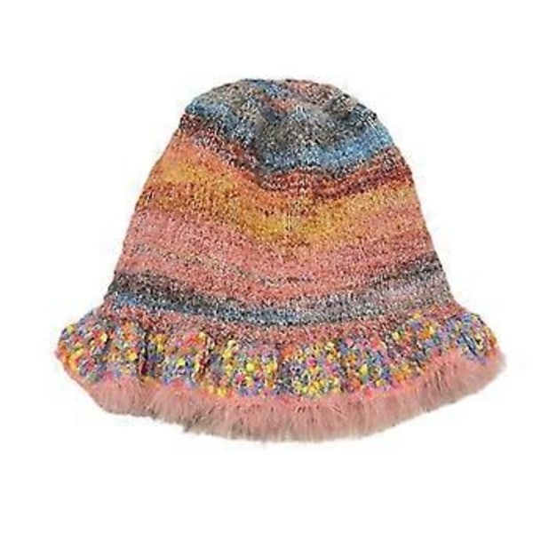 Fuzzy Hæklet Bucket Hat til Kvinder Sød Ruffle Strikket Hat