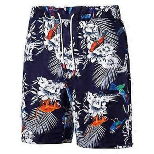 Miesten Havaiji-paita ja shortsit setti 2 osaa Napitettava kukallinen rantapuku Trooppiset asut (L Laivastonsininen)
