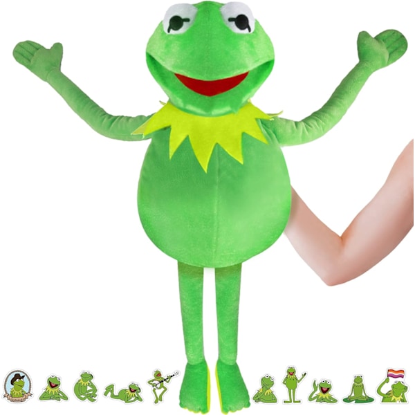 Mjuk Handdocka Groda Fylld Plyschleksak med 50 st Kermit Groda Klistermärken