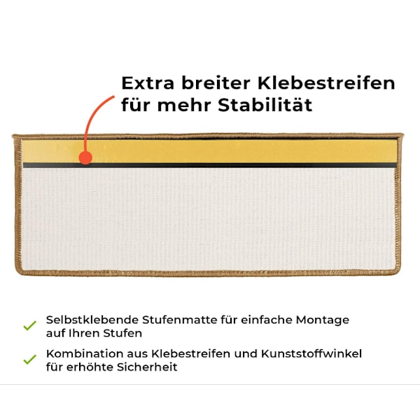 Sisal trappetrinnsmatter innendørs 1 stk firkantet (kork, med leppe 65 x 24 cm)