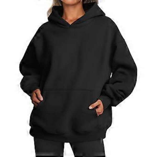 Løse hættetrøjer til kvinder, langærmet pullover (M Sort)