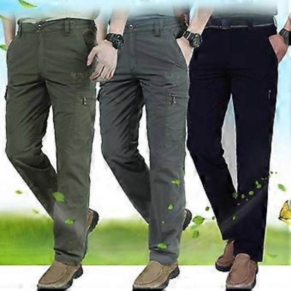 Forår og Sommer Herre Tynde Casual Lige Multi Lomme Arbejdsbukser Sportsbukser (4XL army grøn)