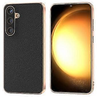 Til Samsung Galaxy S24+ deksler galvanisering ekte kuskinn+TPU+PC telefondeksel