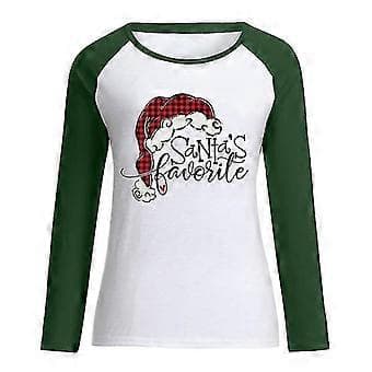 hmwy-dame julemandsprint t-shirt bluse basic top tee shirt (S Grøn)