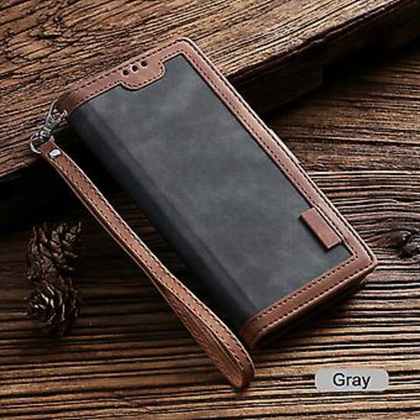 Lyxigt Läder Retro Plånboksfodral med Kortfack för iPhone 12 Mini Pro Max 11 (Grå)