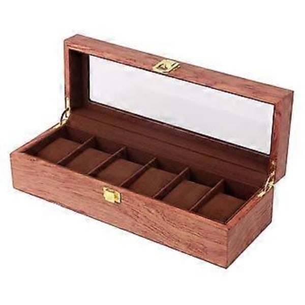6 Fack Klockbox Sammet Displayfodral Organizer Topp Glas Smyckeskrin (C)