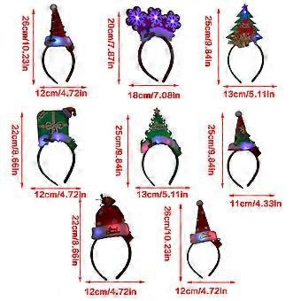 Festival Tema Hovedbøjle til Voksne Børn Julemandshat Hårbøjle med LED Feriefest Hovedbeklædning Festartikler Style 7 (Style 7)