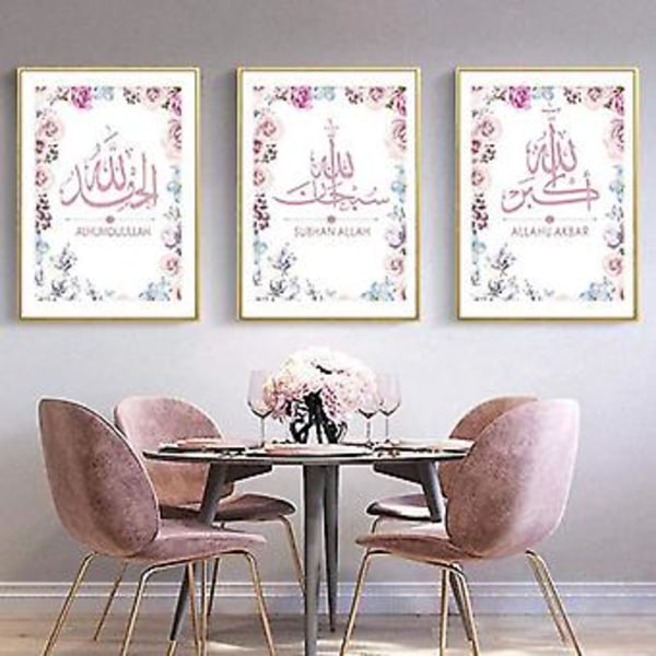 Wekity Pink Blomst Kalligrafi Væghængt Canvas Print Poster, Enkel Mode Akvarel Kunst Dekoration til Hjemmet Stue Soveværelse Kontor (Sæt af 3 Uindrammet